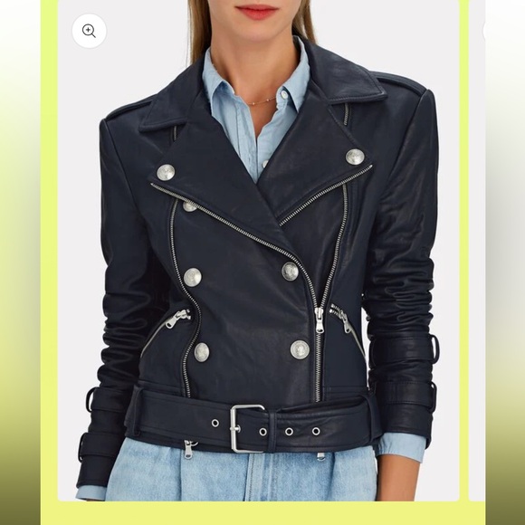 L'AGENCE Billie Belted Leather Jacket  /Coat Midnight Navy XS - Picture 4 of 14